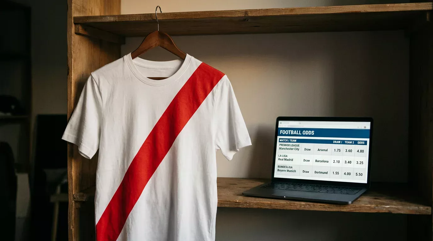 Camiseta de River Plate con el logo de Betano como patrocinador principal junto a pantalla con cuotas