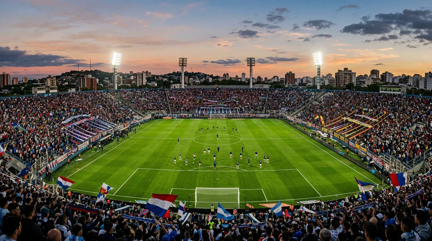 Estadio argentino lleno durante una fecha de la Liga Profesional con las tribunas vibrando en un partido al atardecer