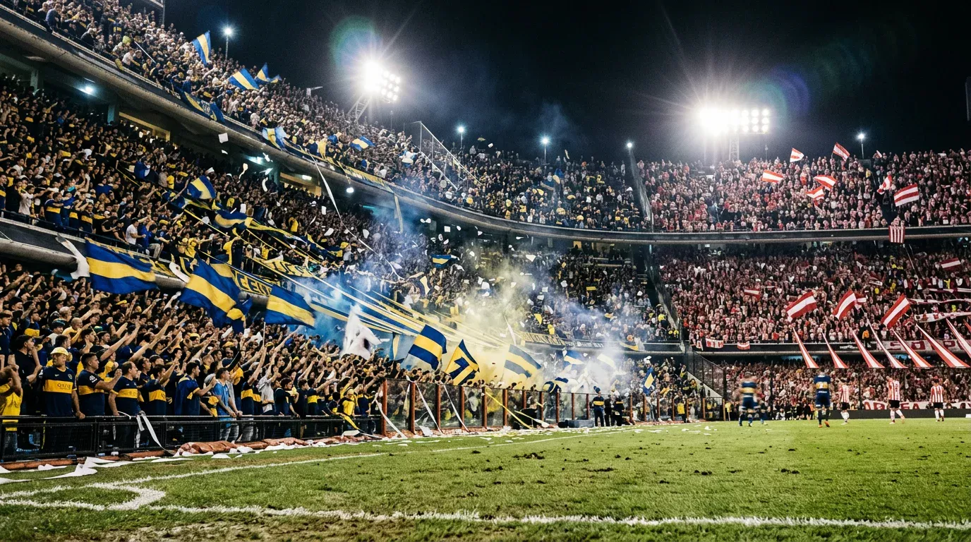 Tribuna repleta con hinchas xeneizes y millonarios en el Superclásico Boca-River jugado en la Bombonera